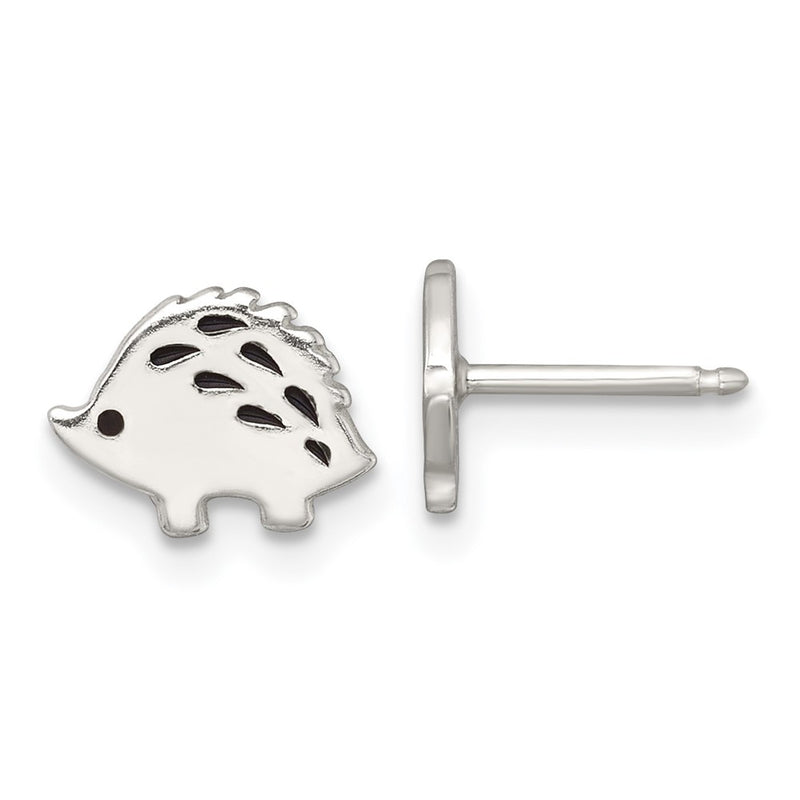 Sterling Silver Polished Enameled Porcupine Children's Post Earrings