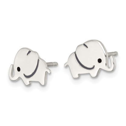 Sterling Silver Polished Enameled Elephant Children's Post Earrings