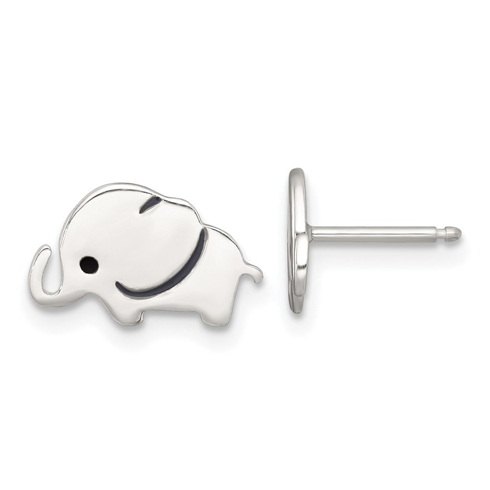 Sterling Silver Polished Enameled Elephant Children's Post Earrings