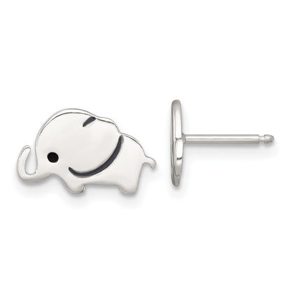 Sterling Silver Polished Enameled Elephant Children's Post Earrings