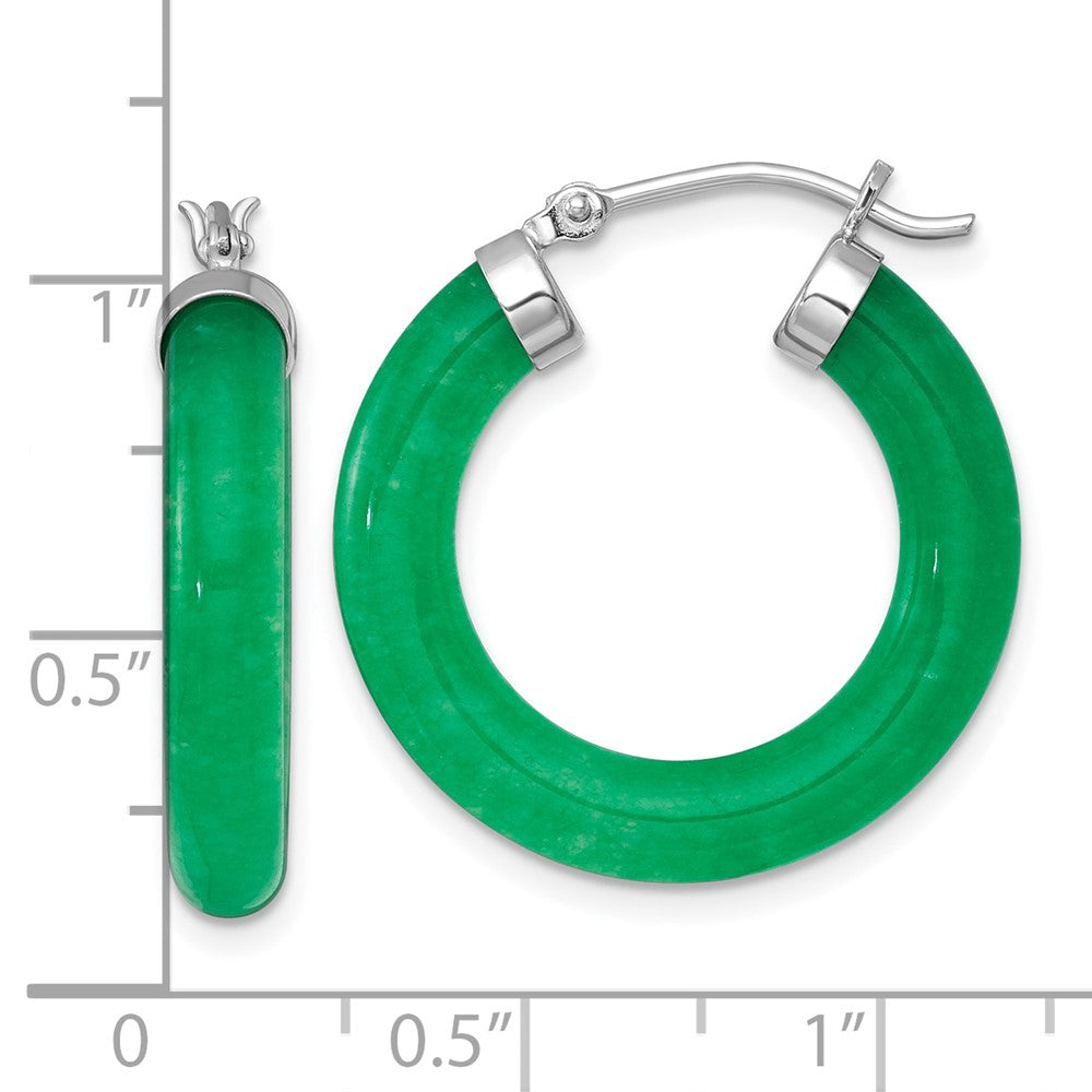 Sterling Silver Rhodium Plated 4.3mm Dyed Jade Quartz Round Hoop Earrings