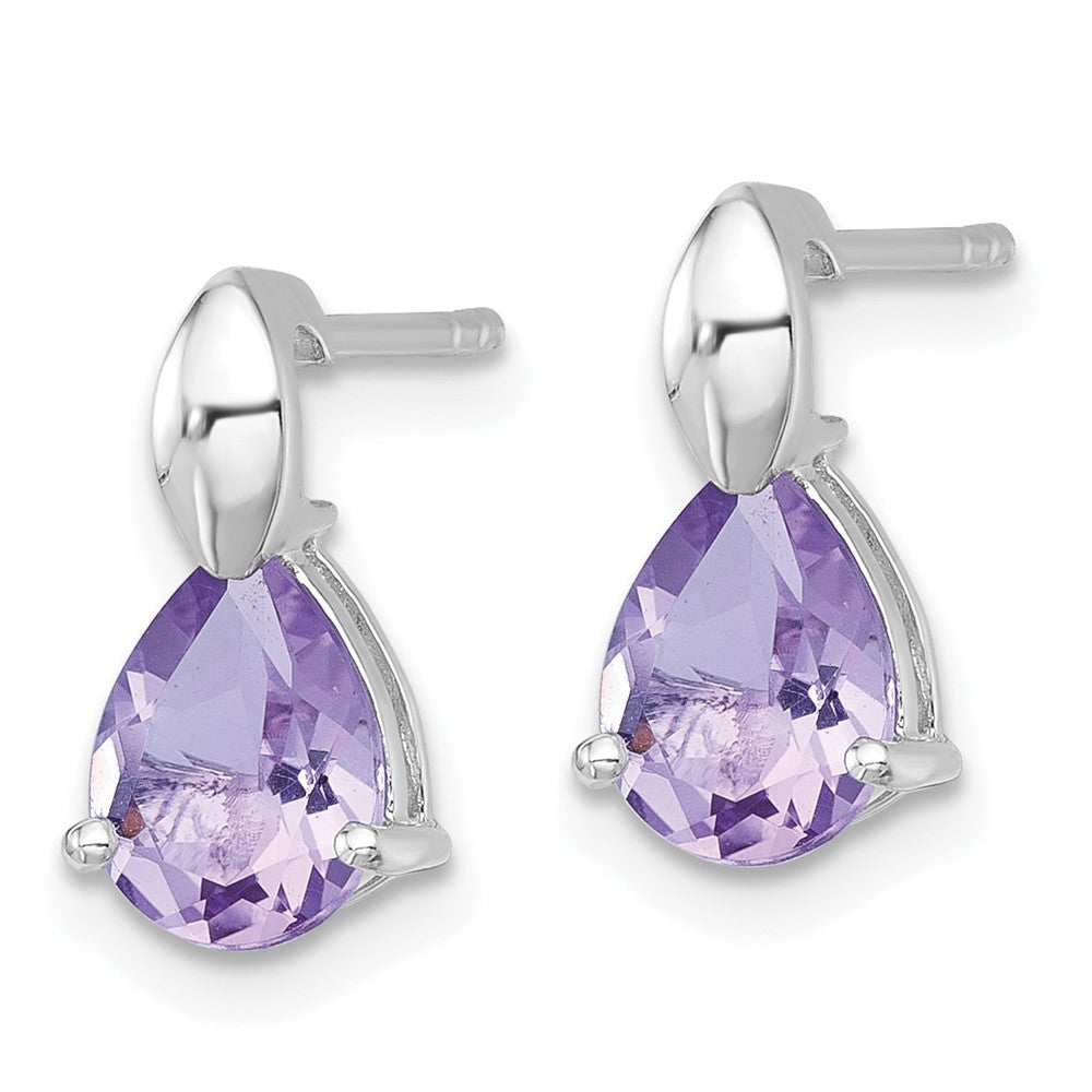 Sterling Silver Rhodium Plated Polished Amethyst Teardrop Post Dangle Earrings