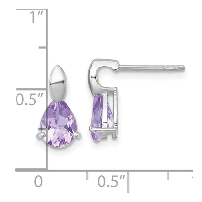 Sterling Silver Rhodium Plated Polished Amethyst Teardrop Post Dangle Earrings