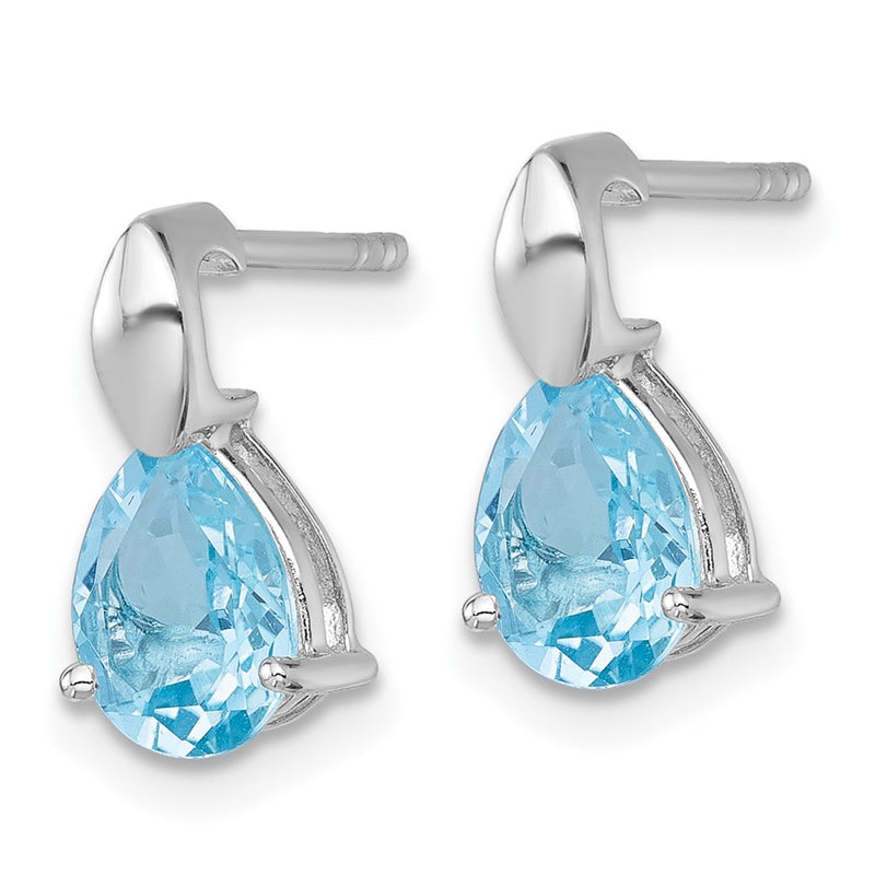 Sterling Silver Rhodium Plated Polished Blue Topaz Teardrop Post Dangle Earrings