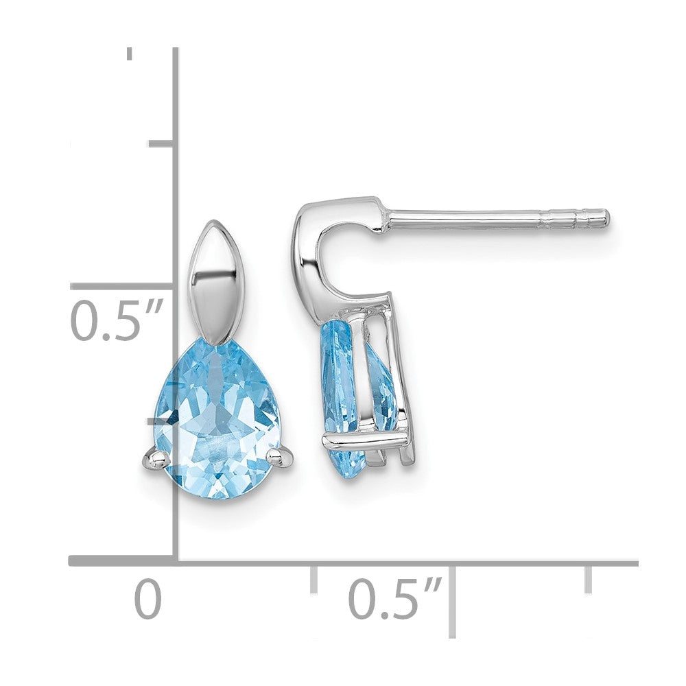 Sterling Silver Rhodium Plated Polished Blue Topaz Teardrop Post Dangle Earrings