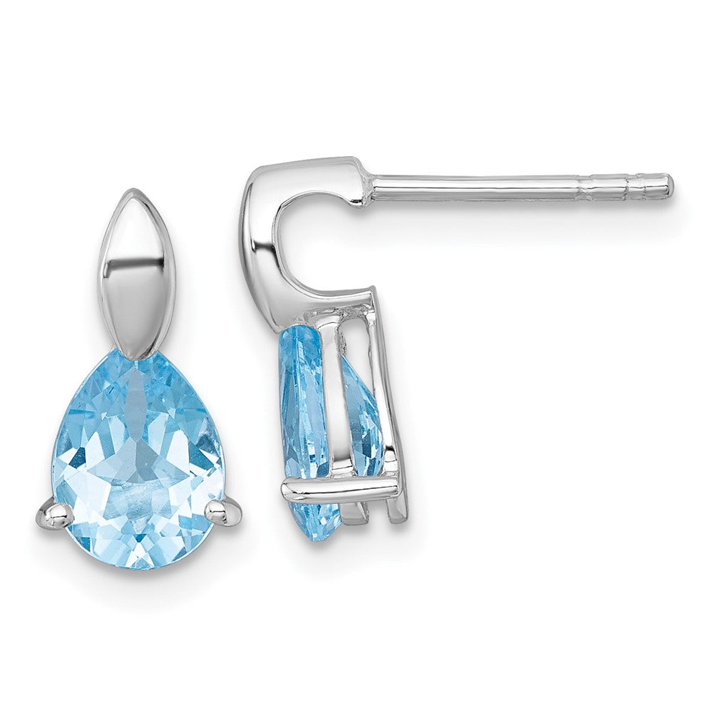 Sterling Silver Rhodium Plated Polished Blue Topaz Teardrop Post Dangle Earrings