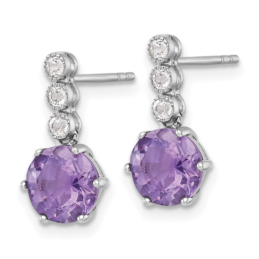 Sterling Silver Rhodium Plated Amethyst and White Topaz Post Dangle Earrings