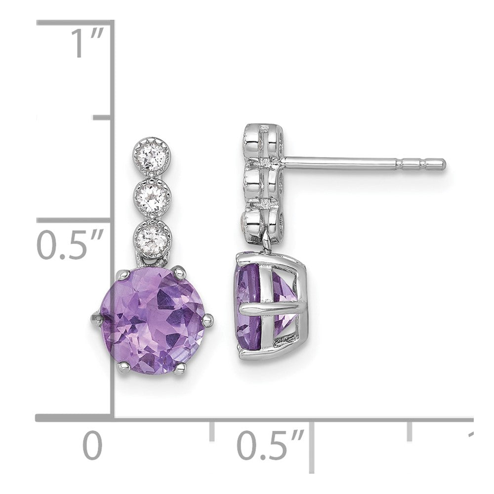 Sterling Silver Rhodium Plated Amethyst and White Topaz Post Dangle Earrings