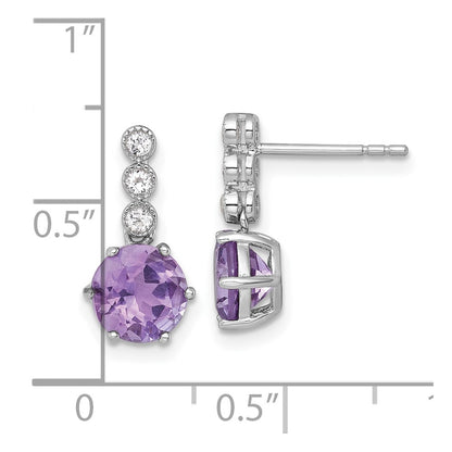 Sterling Silver Rhodium Plated Amethyst and White Topaz Post Dangle Earrings