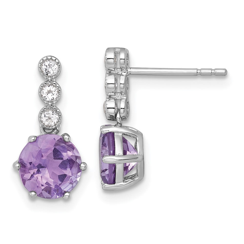 Sterling Silver Rhodium Plated Amethyst and White Topaz Post Dangle Earrings
