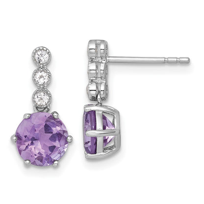 Sterling Silver Rhodium Plated Amethyst and White Topaz Post Dangle Earrings