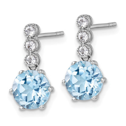 Sterling Silver Rhodium Plated Polished Bt and White Topaz Post Dangle Earrings