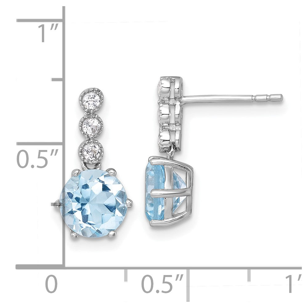Sterling Silver Rhodium Plated Polished Bt and White Topaz Post Dangle Earrings
