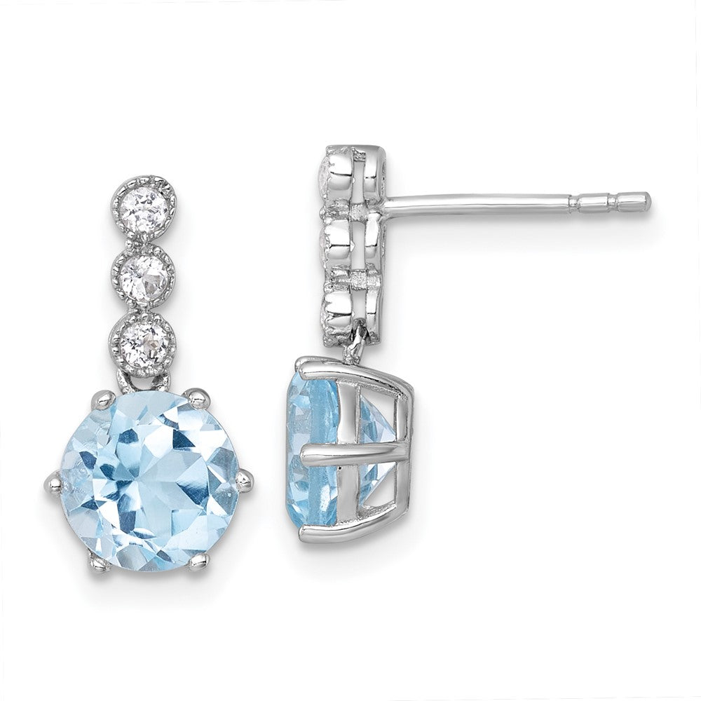 Sterling Silver Rhodium Plated Polished Bt and White Topaz Post Dangle Earrings