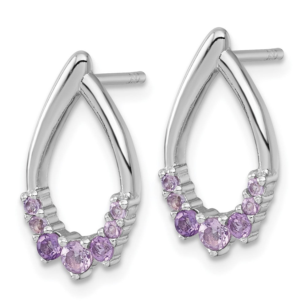 Sterling Silver Rhodium Plated Polished Amethyst Teardrop Post Earrings