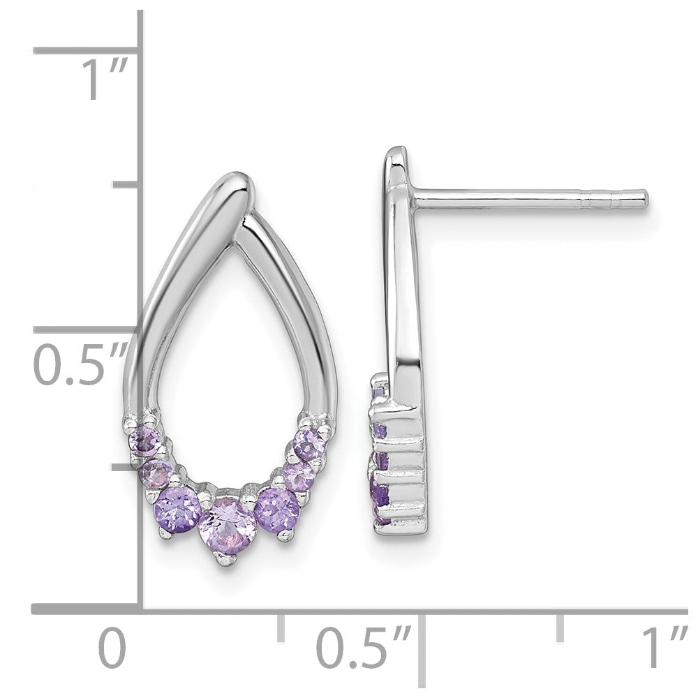 Sterling Silver Rhodium Plated Polished Amethyst Teardrop Post Earrings