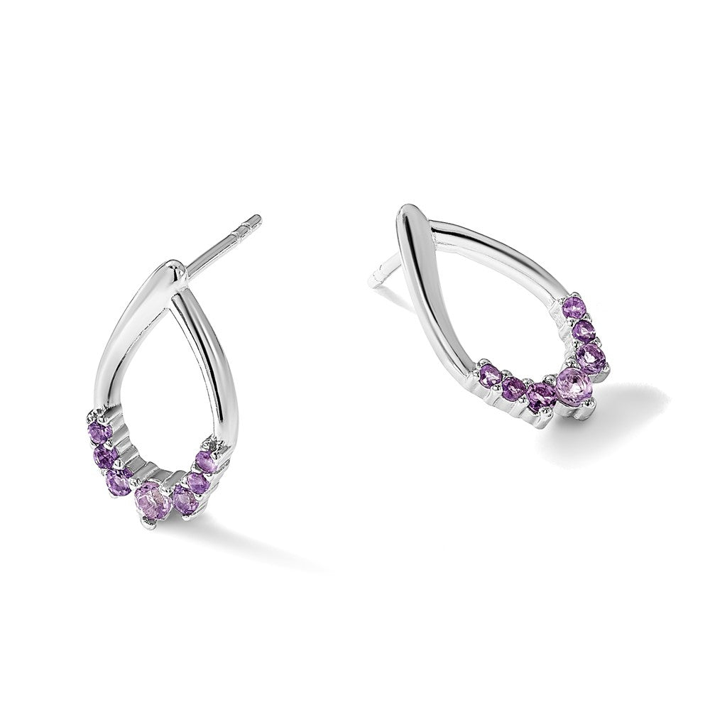 Sterling Silver Rhodium Plated Polished Amethyst Teardrop Post Earrings