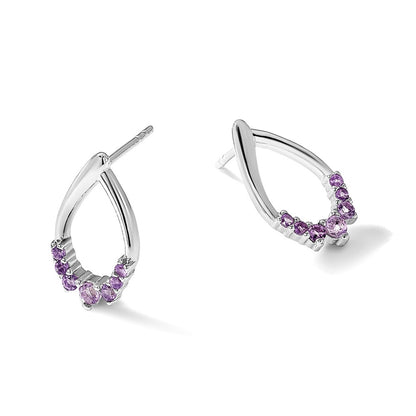 Sterling Silver Rhodium Plated Polished Amethyst Teardrop Post Earrings