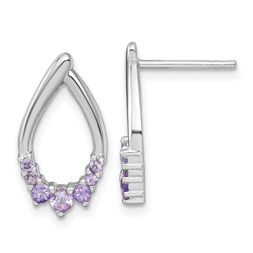 Sterling Silver Rhodium Plated Polished Amethyst Teardrop Post Earrings
