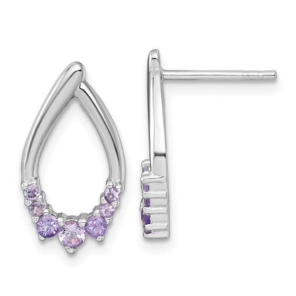 Sterling Silver Rhodium Plated Polished Amethyst Teardrop Post Earrings