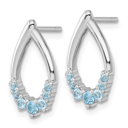 Sterling Silver Rhodium Plated Polished Swiss Blue Topaz Teardrop Post Earrings