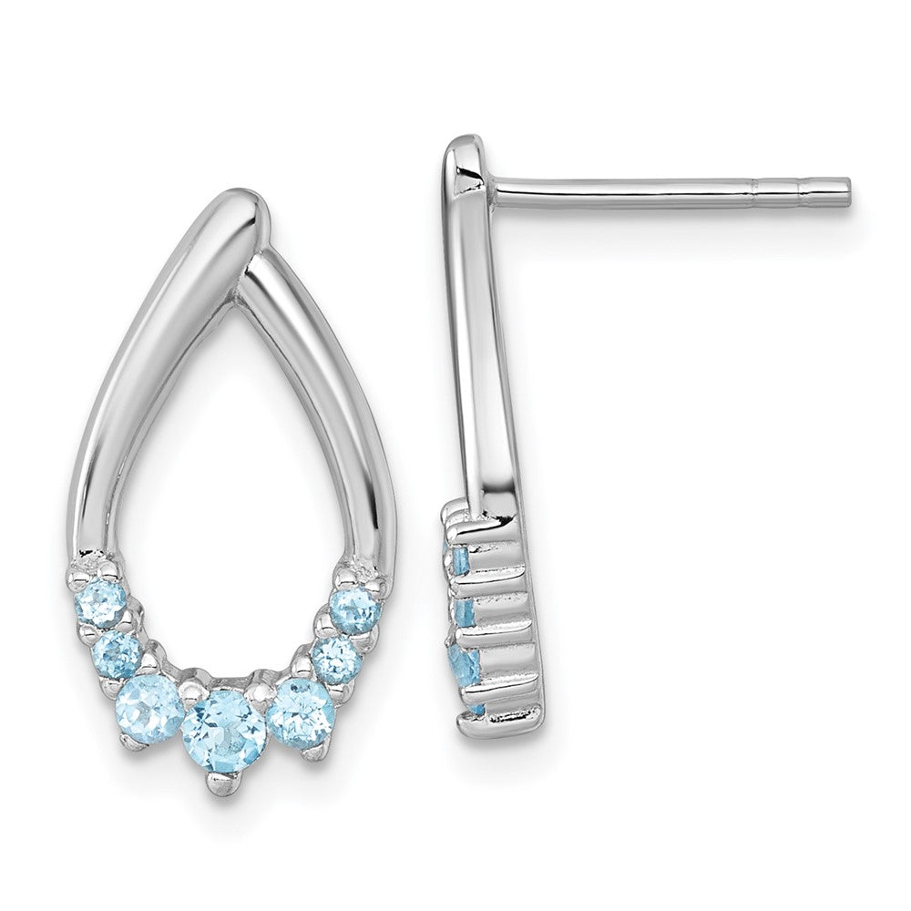 Sterling Silver Rhodium Plated Polished Swiss Blue Topaz Teardrop Post Earrings