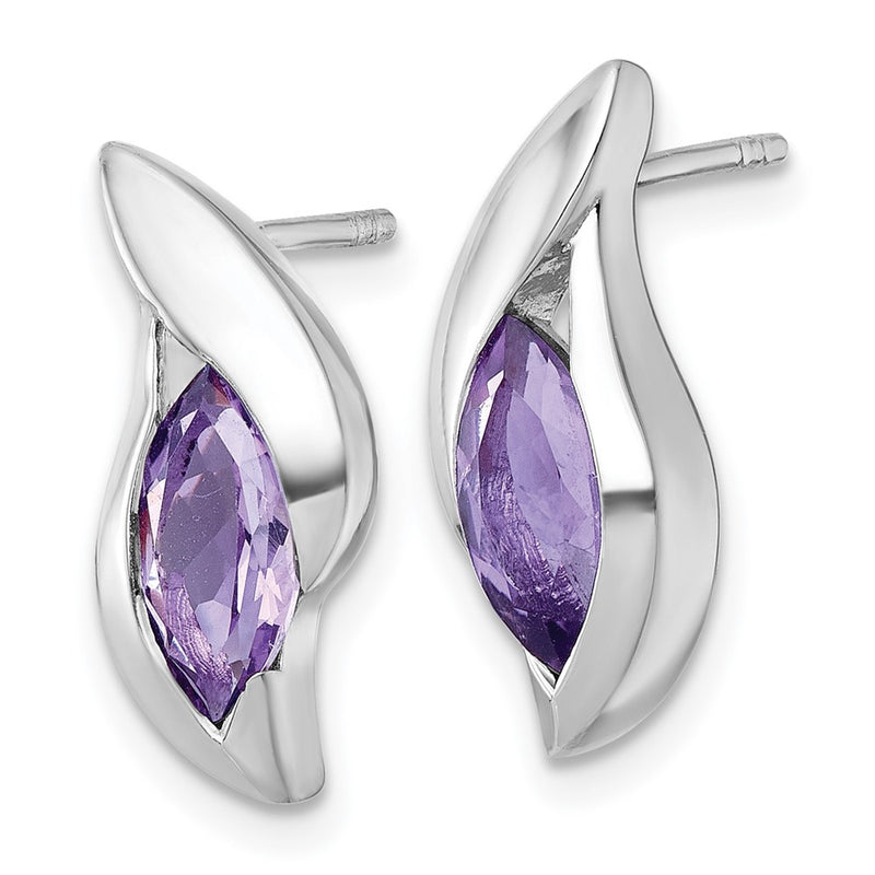 Sterling Silver Rhodium Plated Polished Amethyst Drop Post Earrings