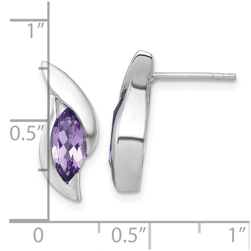 Sterling Silver Rhodium Plated Polished Amethyst Drop Post Earrings