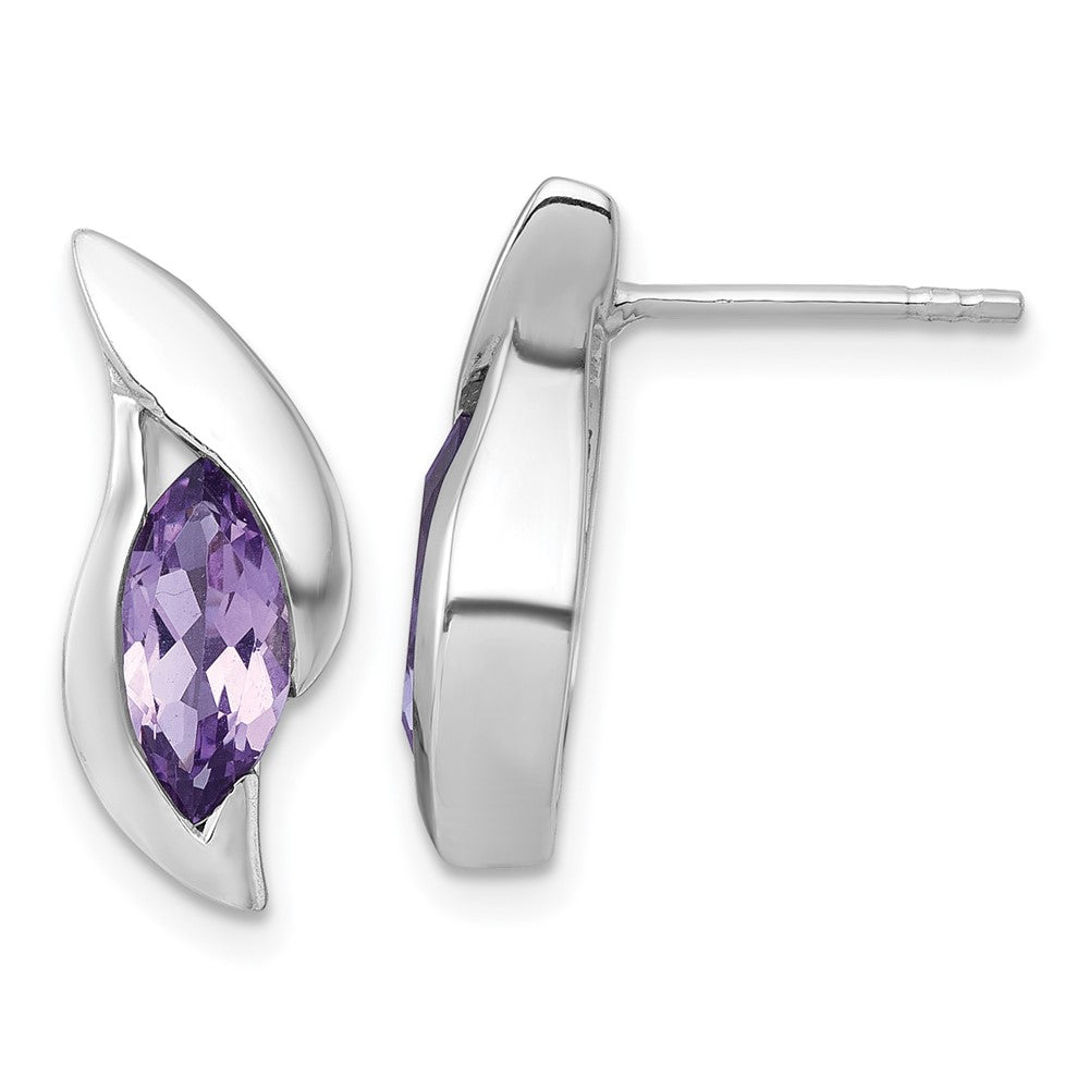 Sterling Silver Rhodium Plated Polished Amethyst Drop Post Earrings