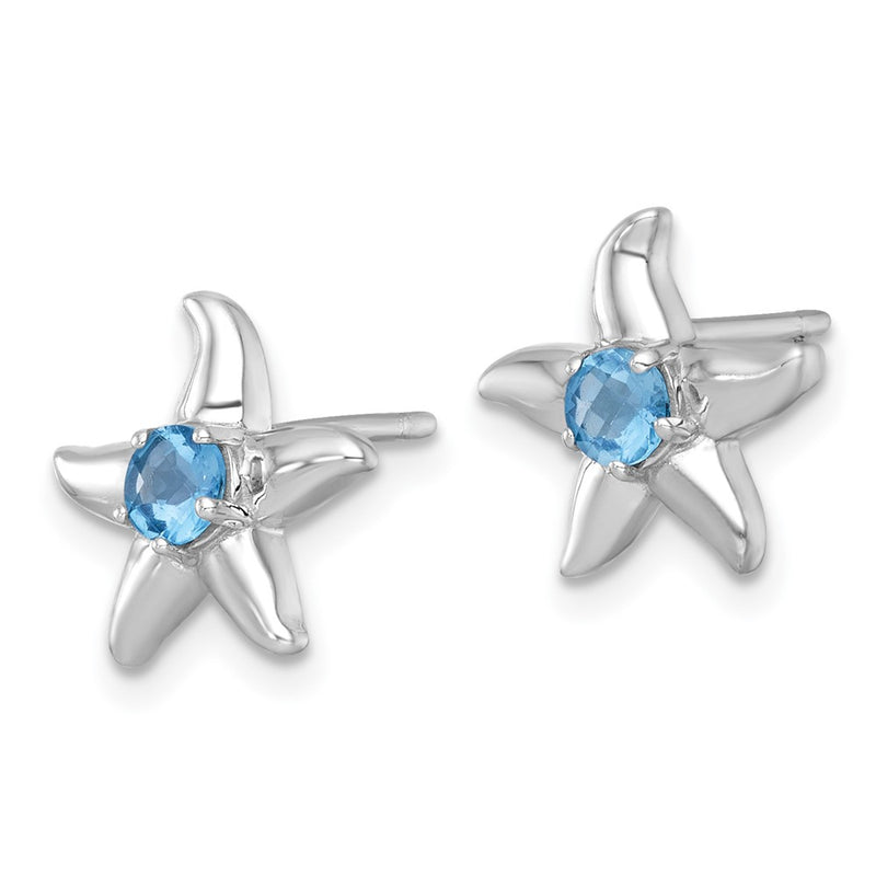 Sterling Silver Rhodium Plated Light Swiss Blue Topaz Starfish Post Earrings