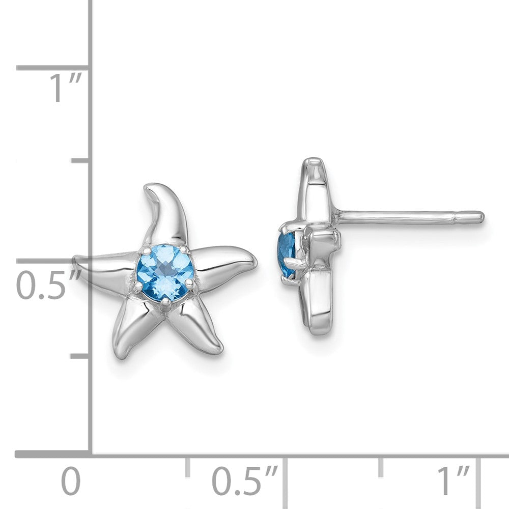 Sterling Silver Rhodium Plated Light Swiss Blue Topaz Starfish Post Earrings