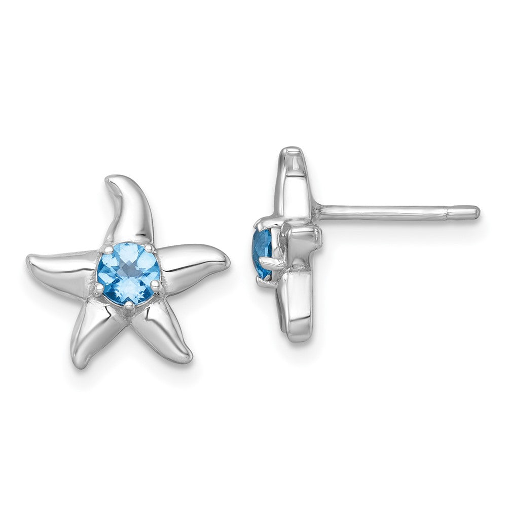 Sterling Silver Rhodium Plated Light Swiss Blue Topaz Starfish Post Earrings