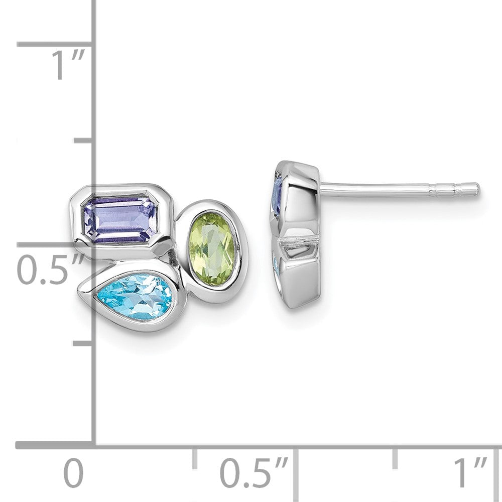 Sterling Silver Rhodium Plated Polished Blue Topaz/peridot/amethyst Post Earrings