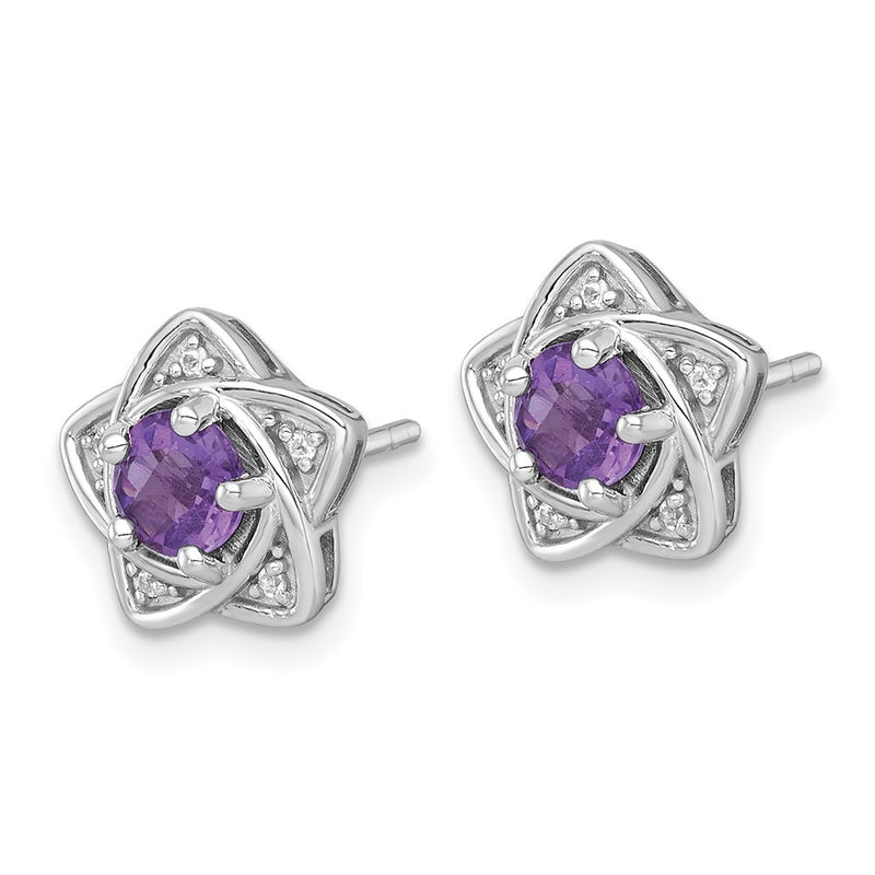 Sterling Silver Rhodium Plated Polished Amethyst & White Topaz Star Post Earrings