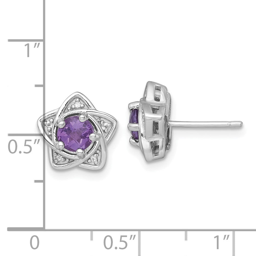 Sterling Silver Rhodium Plated Polished Amethyst & White Topaz Star Post Earrings
