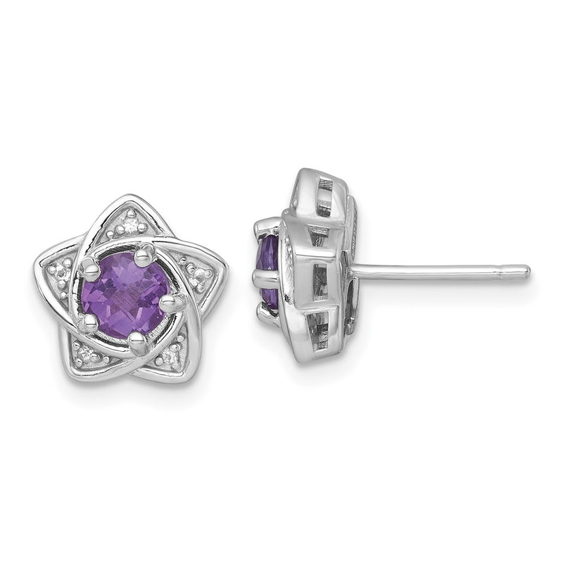 Sterling Silver Rhodium Plated Polished Amethyst & White Topaz Star Post Earrings
