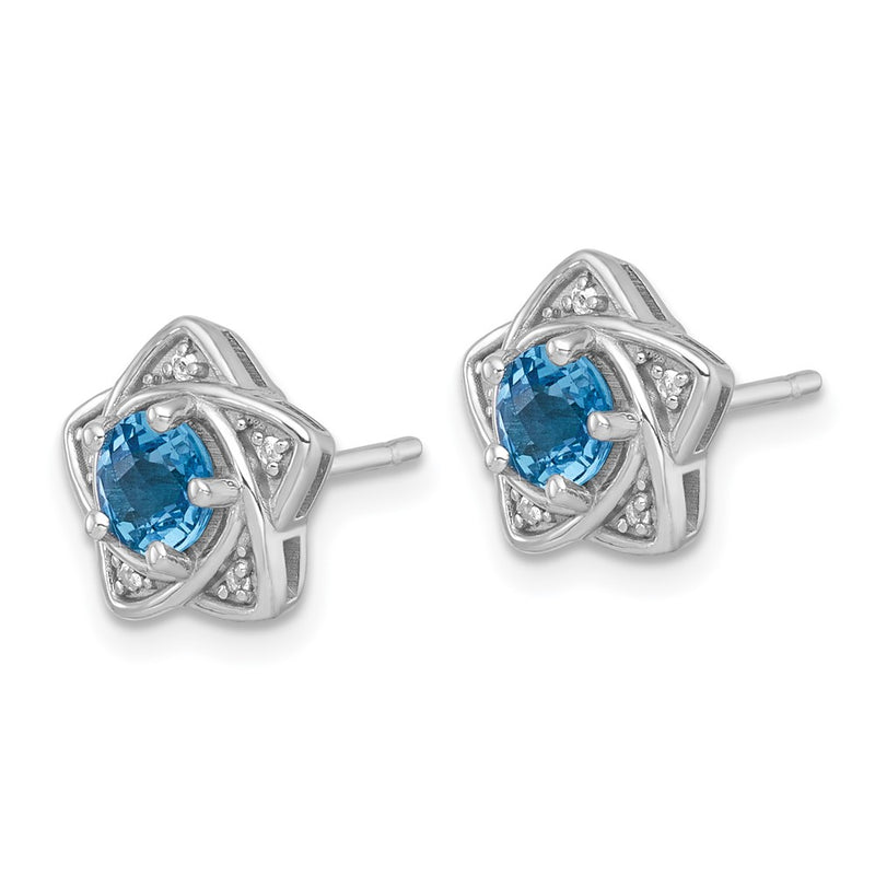 Sterling Silver Rhodium Plated Polished Light Swiss Blue & White Topaz Star Post Earrings