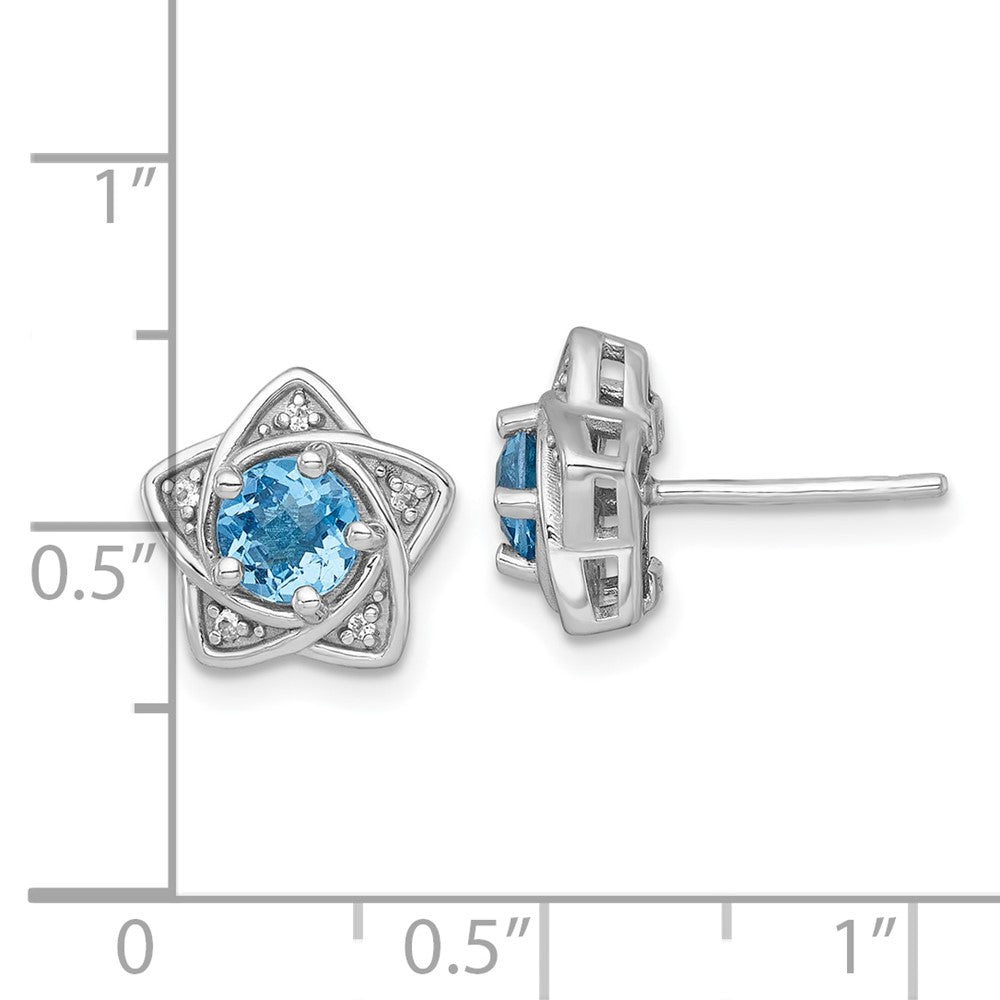 Sterling Silver Rhodium Plated Polished Light Swiss Blue & White Topaz Star Post Earrings