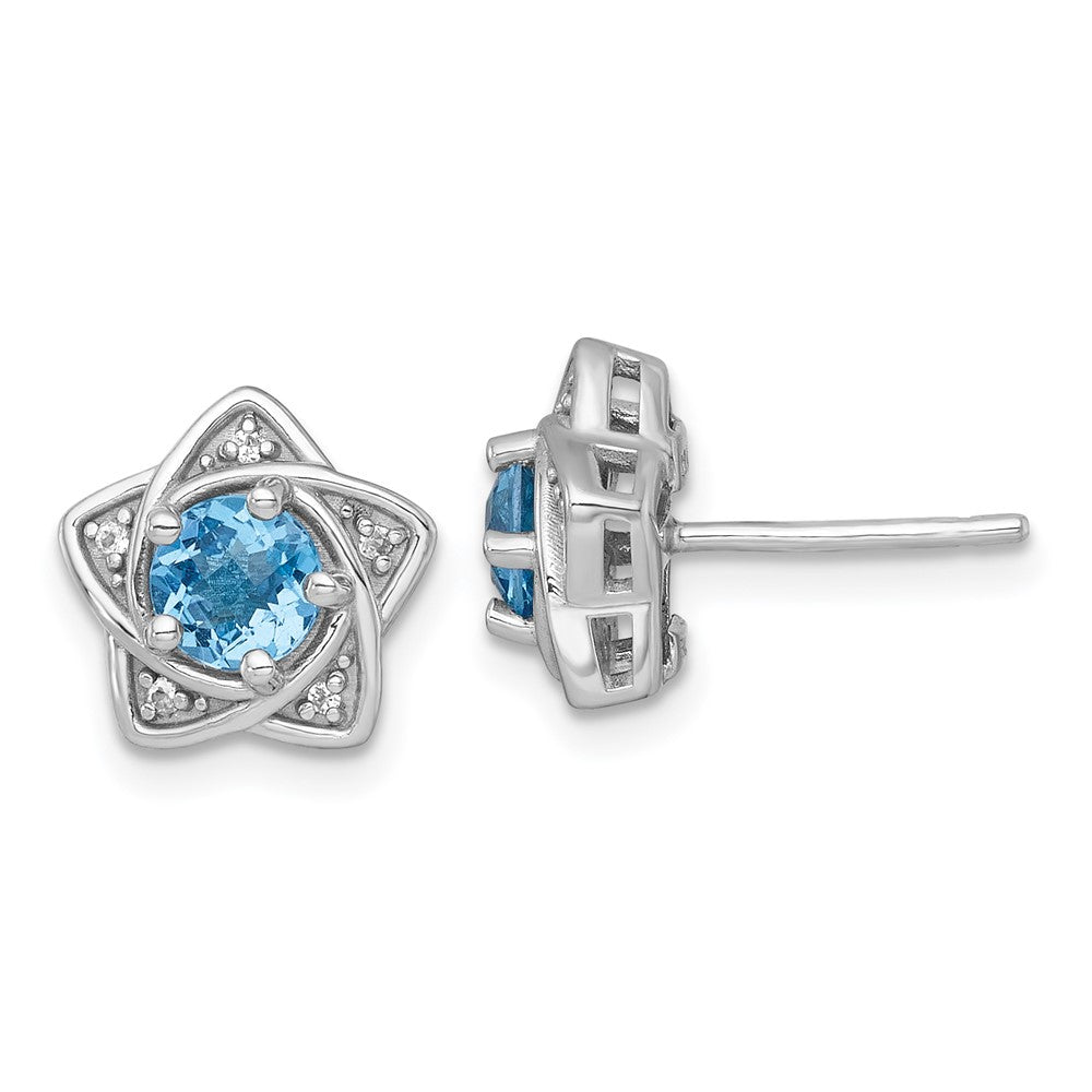 Sterling Silver Rhodium Plated Polished Light Swiss Blue & White Topaz Star Post Earrings