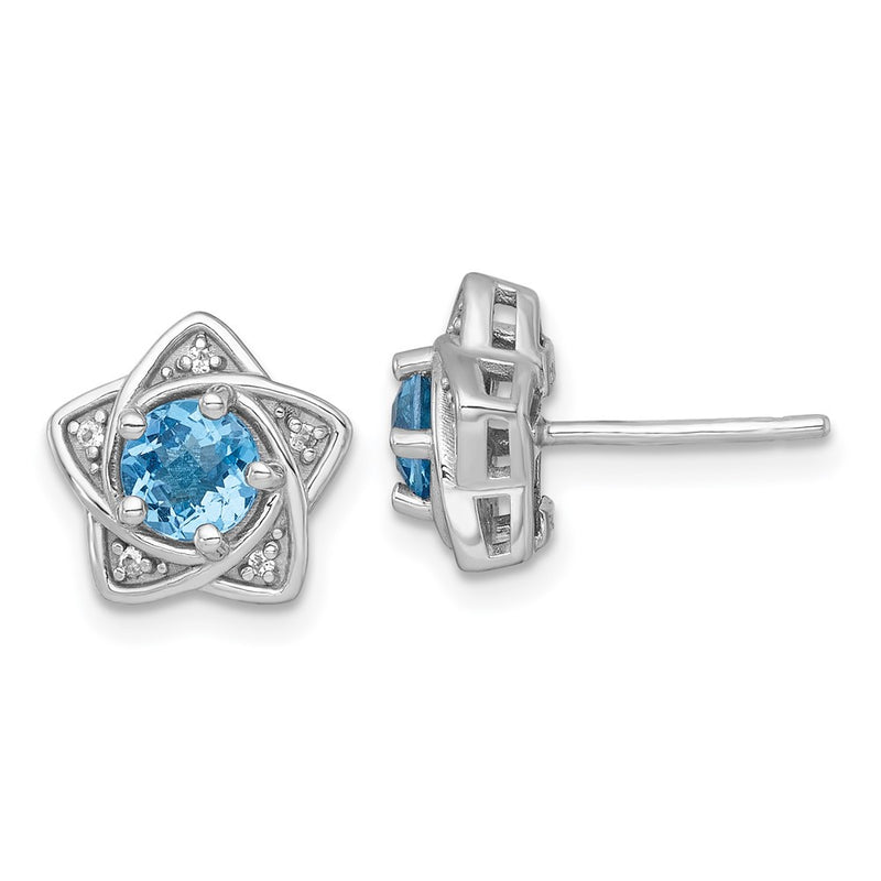 Sterling Silver Rhodium Plated Polished Light Swiss Blue & White Topaz Star Post Earrings