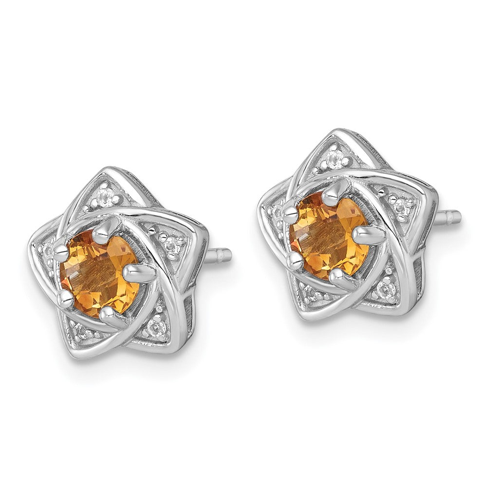 Sterling Silver Rhodium Plated Polished Citrine & White Topaz Star Post Earrings