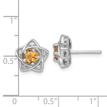 Sterling Silver Rhodium Plated Polished Citrine & White Topaz Star Post Earrings