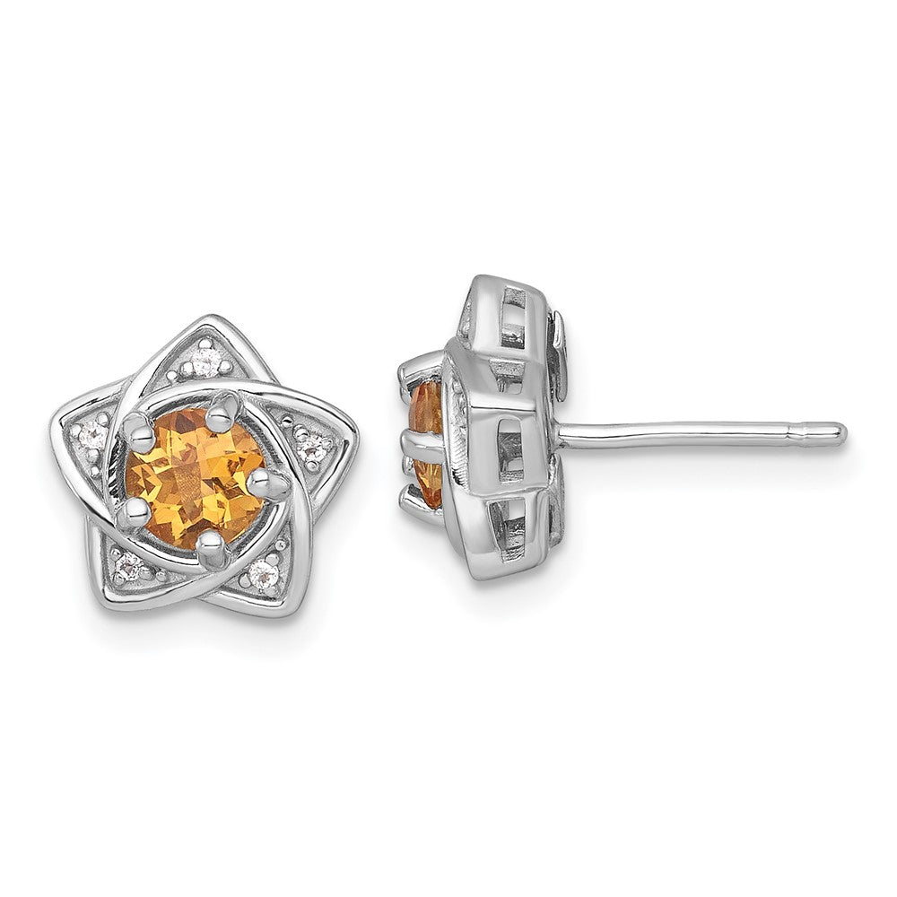 Sterling Silver Rhodium Plated Polished Citrine & White Topaz Star Post Earrings
