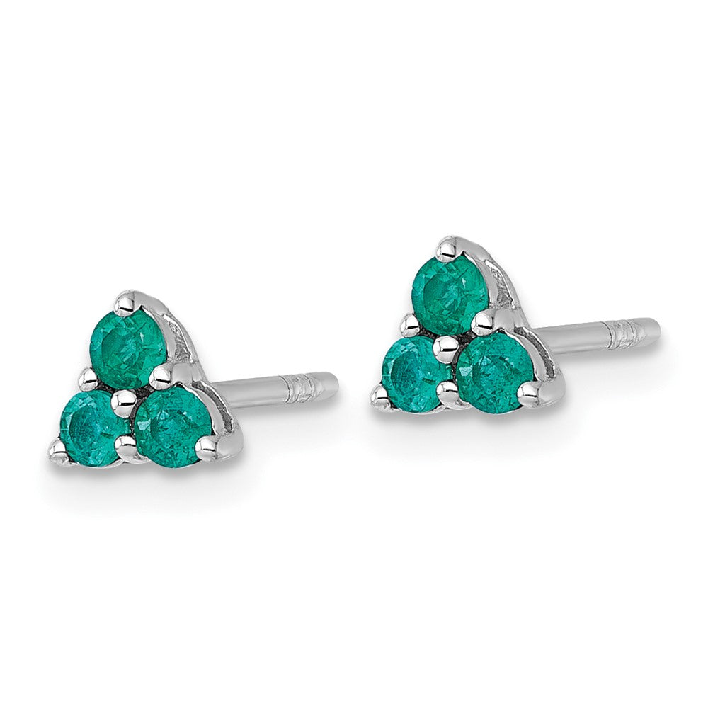 Sterling Silver Rhodium-Plated Polished Emerald Post Earrings
