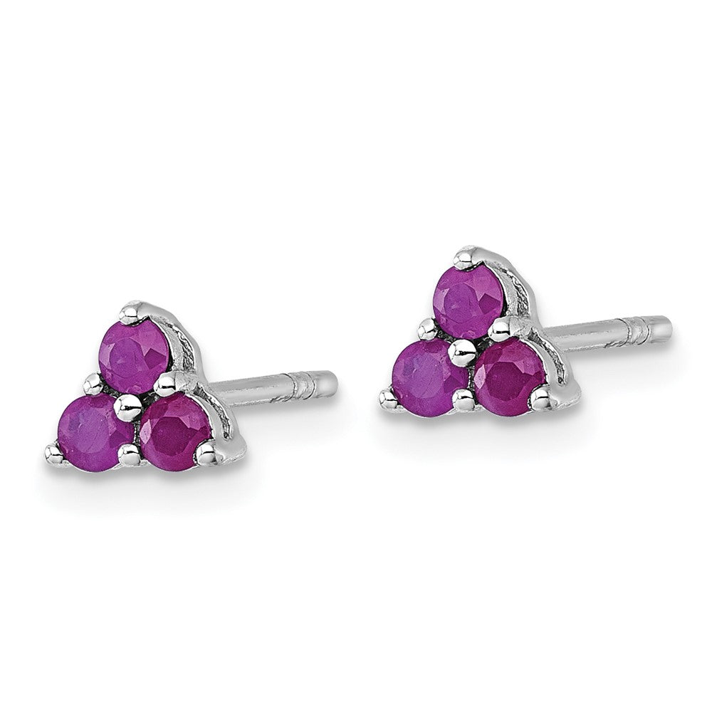 Sterling Silver Rhodium-Plated Polished Ruby Post Earrings