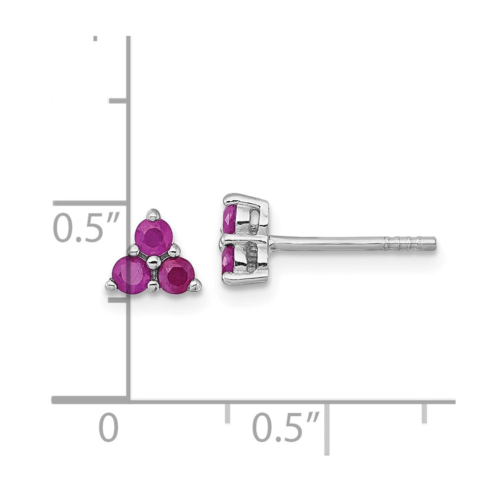 Sterling Silver Rhodium-Plated Polished Ruby Post Earrings