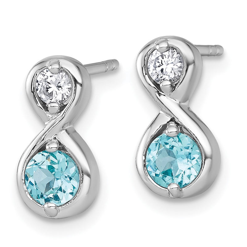 Sterling Silver Rh-Pltd Polished Cr. Paraiba & CZ Infinity Post Earrings
