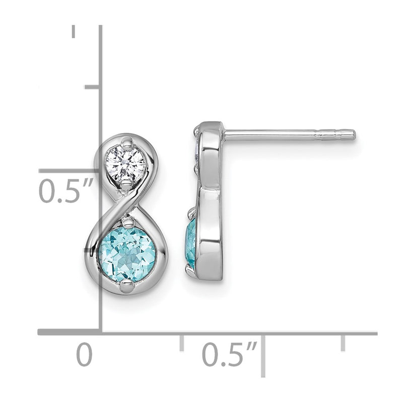 Sterling Silver Rh-Pltd Polished Cr. Paraiba & CZ Infinity Post Earrings