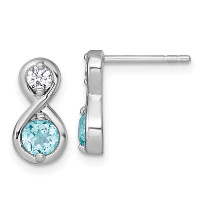 Sterling Silver Rh-Pltd Polished Cr. Paraiba & CZ Infinity Post Earrings