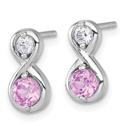 Sterling Silver Rh-Pltd Polished Cr. Ruby & CZ Infinity Post Earrings
